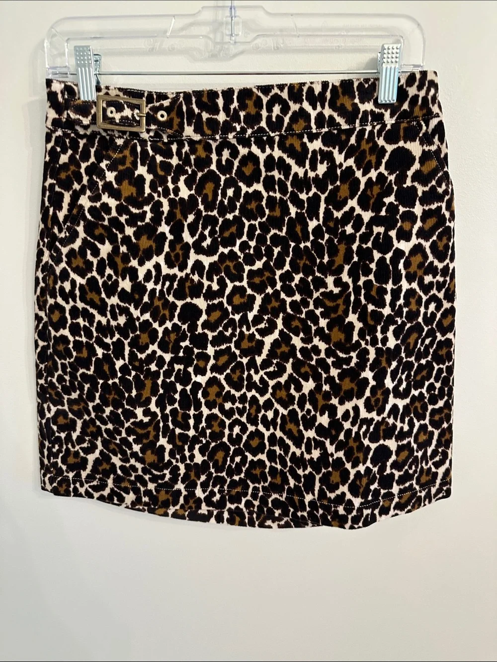 J. Crew Leopard Print Buckle Mini Skirt in Corduroy